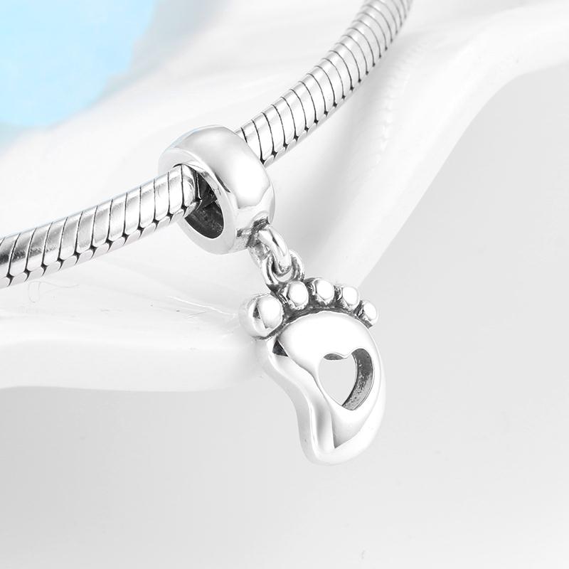 2021 bebê redondo pegada 925 prata esterlina coração contas caber encantos originais pulseiras fazendo: PD0091
