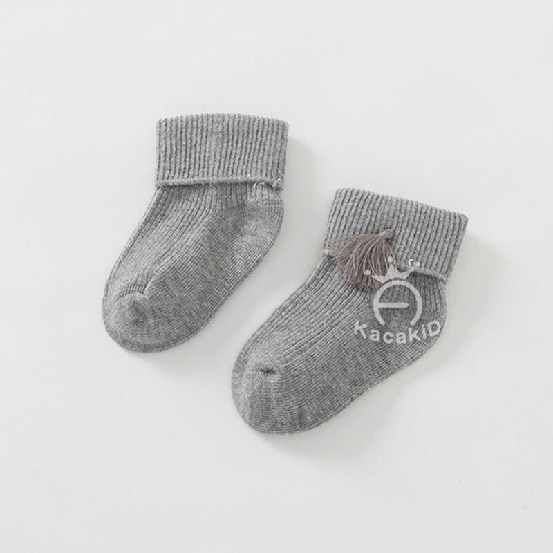 4 Paare/los Komfortable Reiner Baumwolle Neugeborenen Socken Quaste Kinder Mädchen Socken Ankle Sox Rot, grau, gelb, Navy