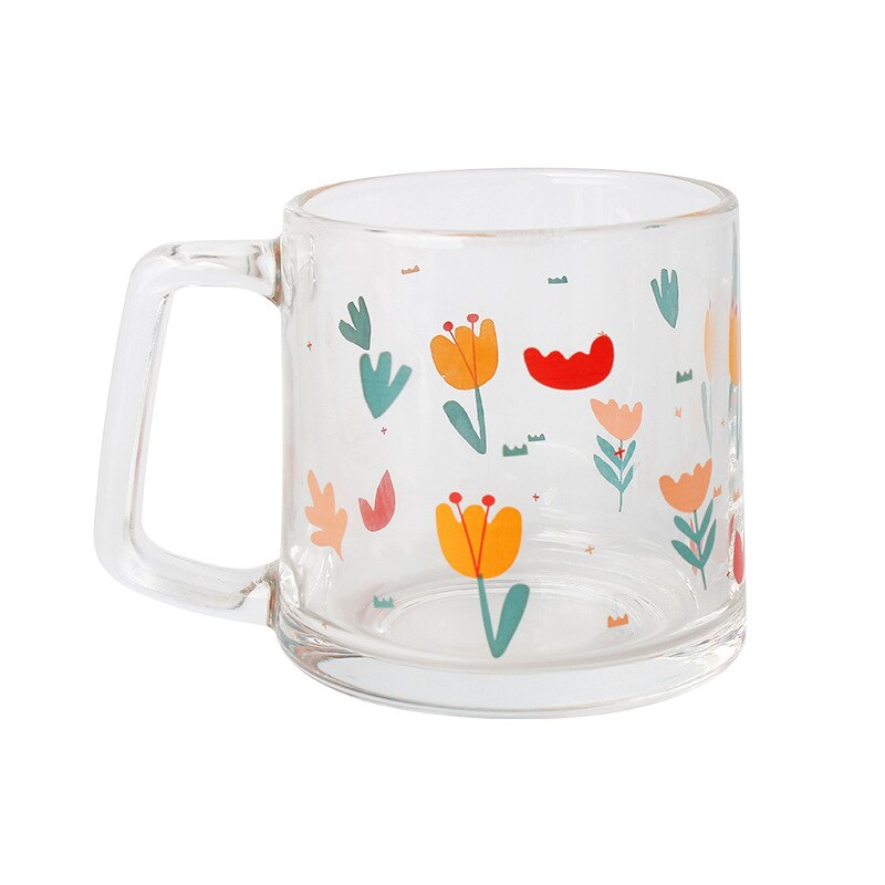 1Pc 2Pc 4Pc Kleine Verse Ins Wind Hand Cup Aardbei Tulpen Daisy Print Melk Cup Warmte-Slip Water Beker Thuis: tulip / 4PC