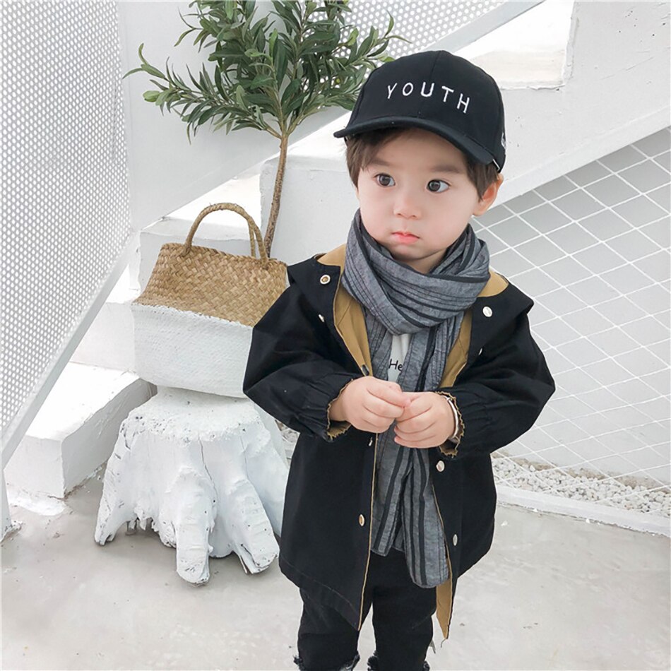 Kleiner Junge Doppel-konfrontiert Windjacke freundlicher Herbst khaki Und Schwarz Lange Jacke Jungen Baumwolle Kleidung Art Graben Jungen Oberbekleidung