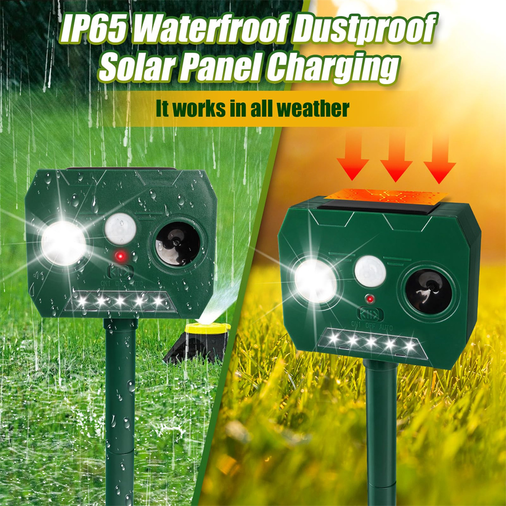 LED Light Alarm Ultrasonic Cat Dog Repellant Outdoor Solar Power Rechargeable Garden Repellers Cat Deterants for Animals