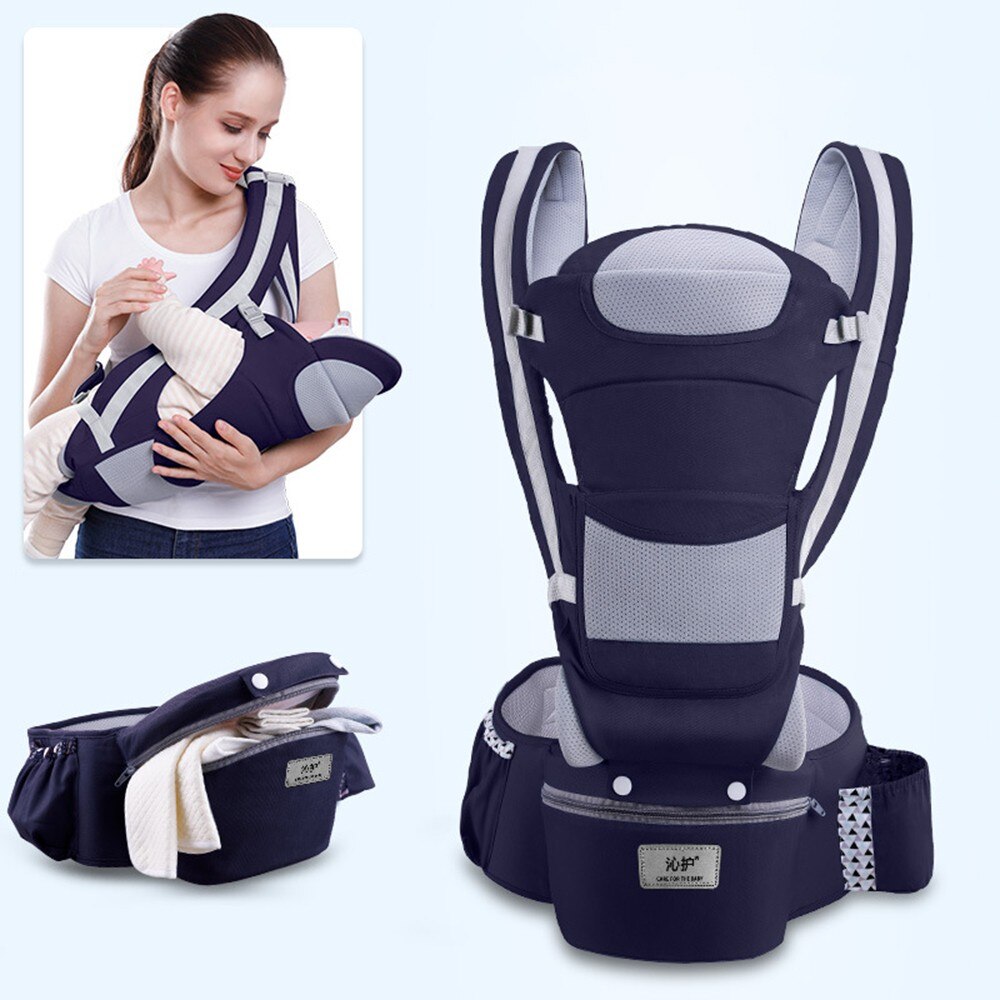 0-48 Month Ergonomic Baby Carrier Infant Baby Hipseat Carrier 3 In 1 Front Facing Ergonomic Kangaroo Baby Wrap Sling: Drak blue seasons