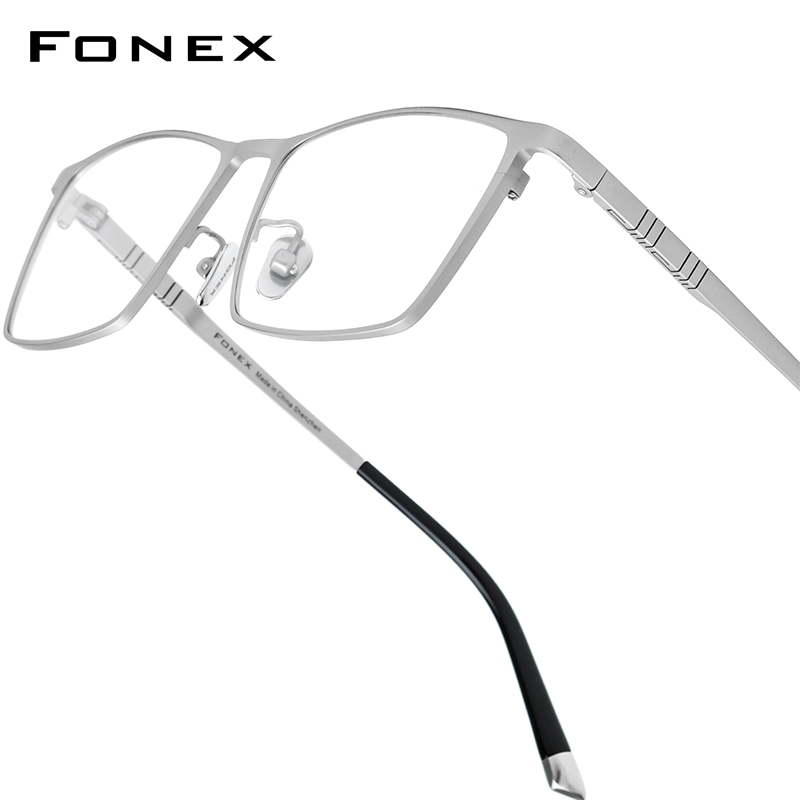 FONEX Titanium Glasses Frame Men Brand Square Eyewear Ultralight-Weight Japanese High-end Eyeglasses Frames 85641: Silver