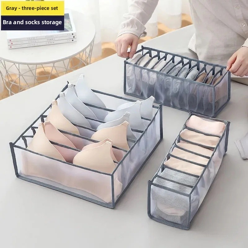 Drawers Type Underwear Socks Sorting Storage Box Women's Bra Panties Organizer Home Use Divided Compartment Cosmetic Bag: L / GRAY