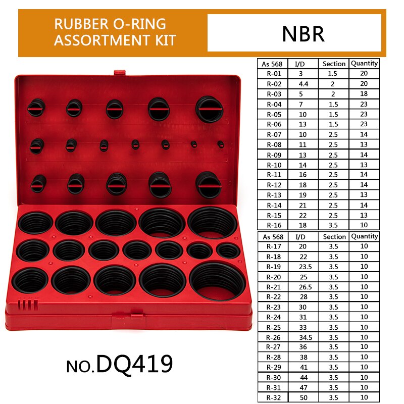 Holdbar naturlig bunagummi (nbr ) 30 størrelser sort 70 shore o-ring sortiment udskiftning tætningssæt metrisk serie 382 stk / sæt: Dq419 x1