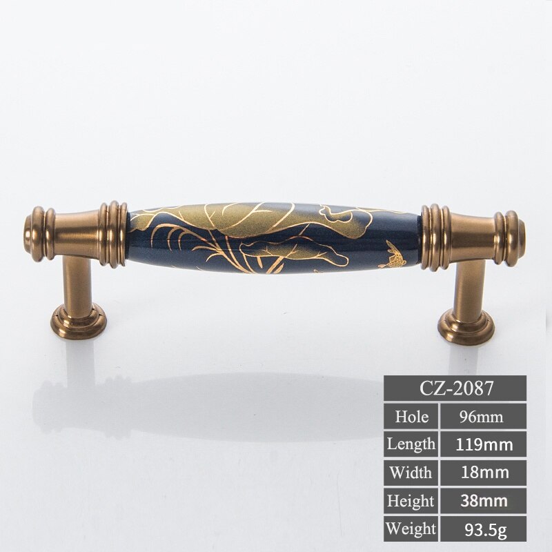 Navy blue/Ceramic Door Handles European Antique Furniture Handles Drawer Pulls Kitchen Cabinet Knobs and Handles: CZ-2087-96