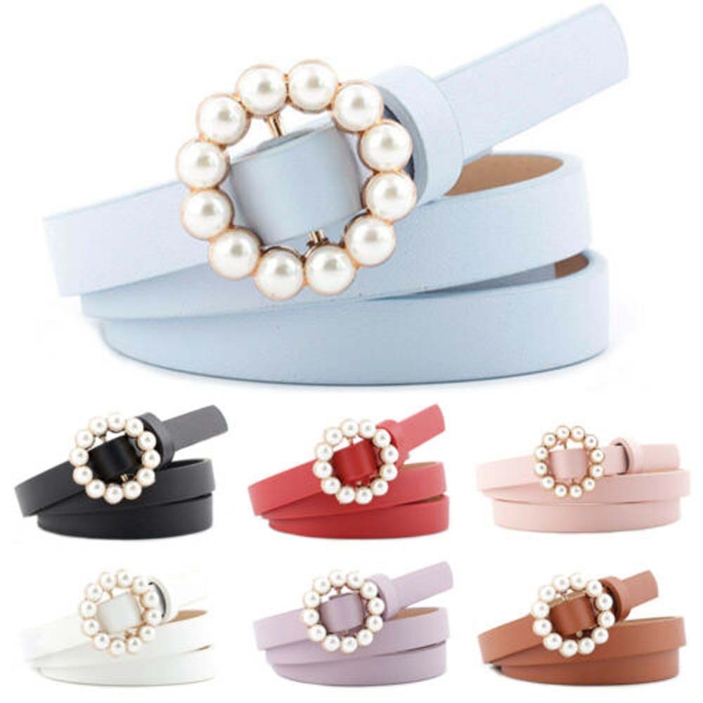 1pc Frauen Perlen Perlen O-Ring Schnalle Gürtel PU Taille Gürtel Für Dame Kleid Kleidung Zubehör Schwarz Leder luxus Bund