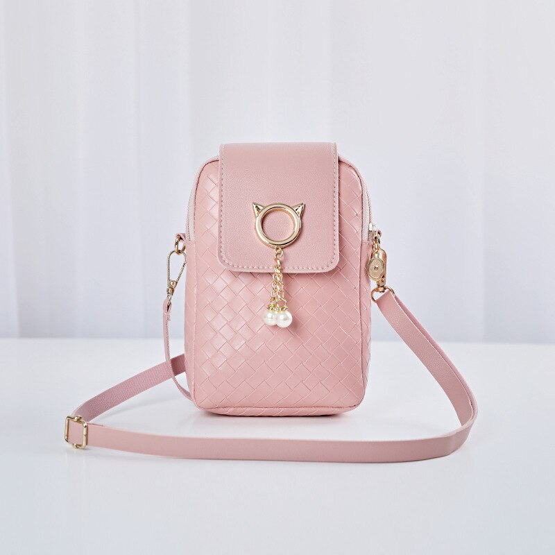 2022 Lente Zomer Mini Cross-Body Mobiele Telefoon Schoudertas Geweven Parel Kwastje Cover-Stijl Vrouwelijke Tas Schoudertas diagonaal Tas: Pink