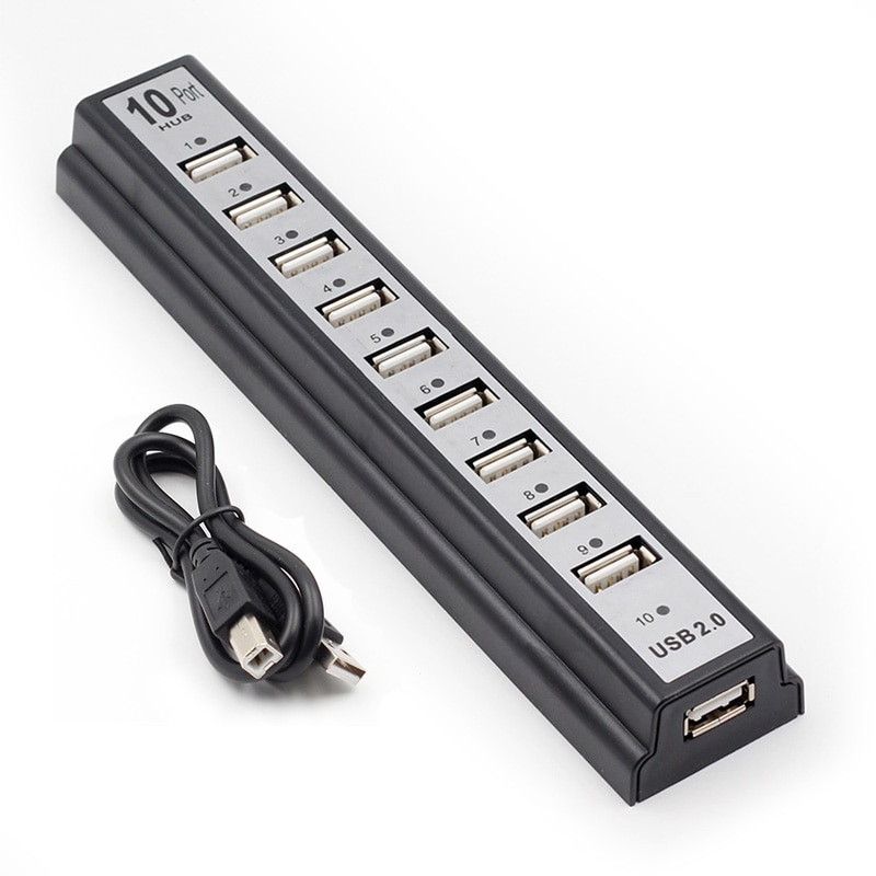 Usb 2.0 10 -poorts hub, multi-usb-splitters, hoge snelheid 480 mbps usb 2.0- hub met eu/vs-stroomadapter voor pc, laptop en notebookcomputer