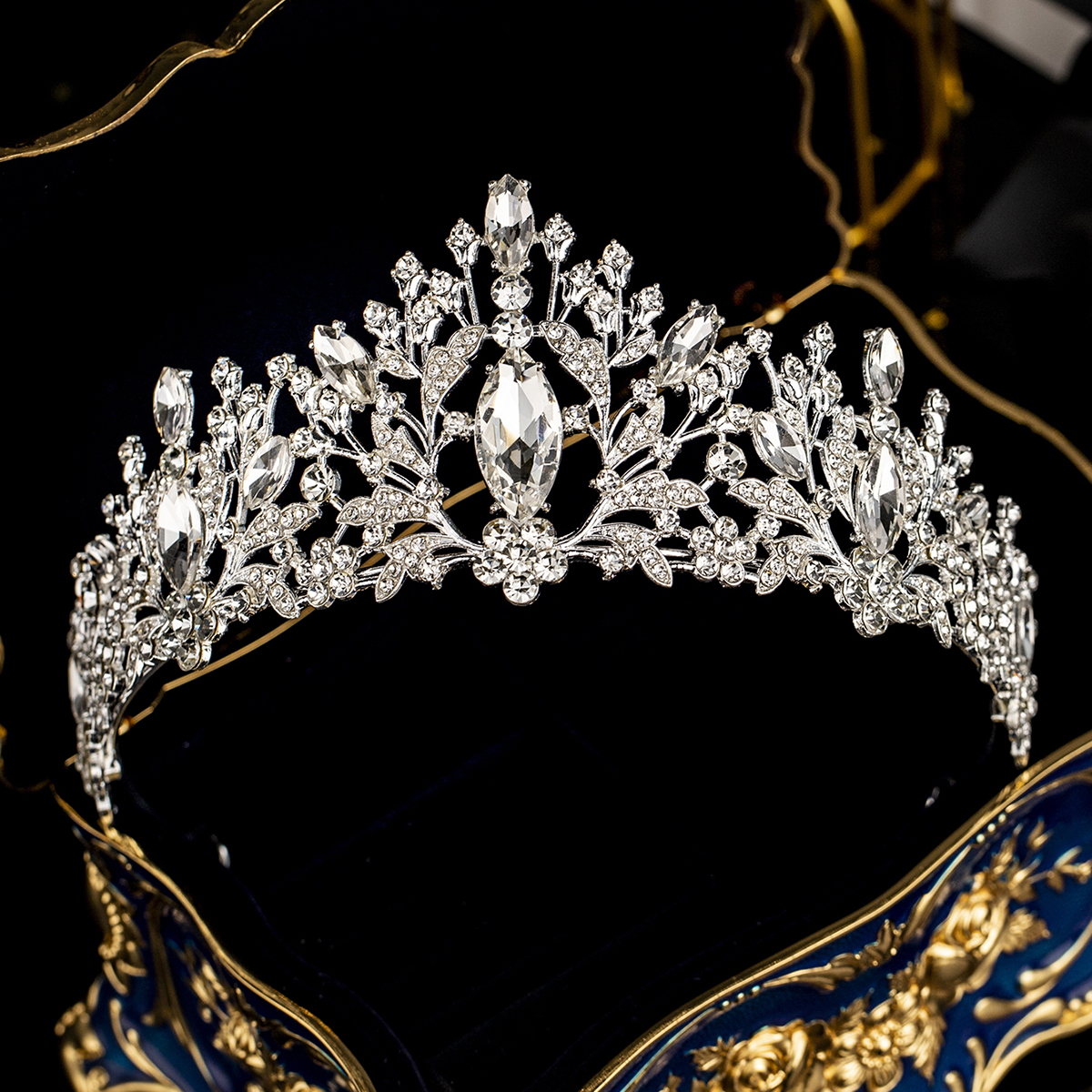 Luxo cristal strass coroa para mulheres, artesanal tiara, clássico, princesa, acessórios de cabelo para ocasiões importantes, moda: CÉU AZUL