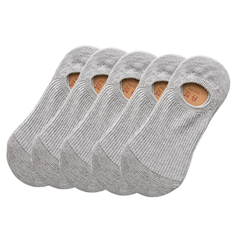 5Pairs/lot Spring Summer Women Socks Solid Wild Shallow Mouth Vertical Stripes Silicone Non-slip Invisible Sock Slipper: Light gray