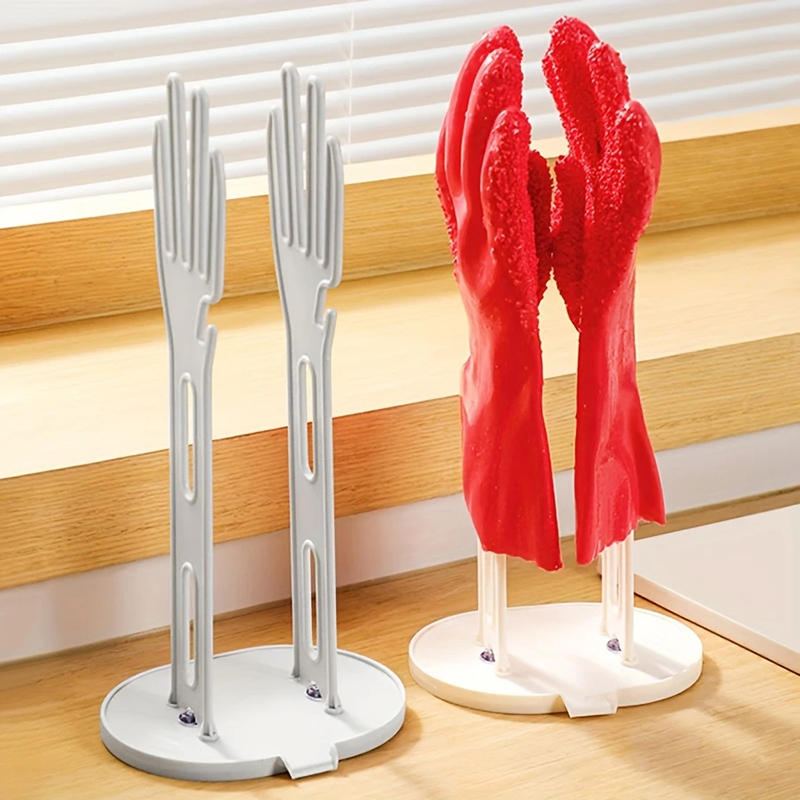 Een droogrek voor rubberen keukenhandschoenen, een handschoenhouder en een droogrek voor handdoeken in de keuken en badkamer