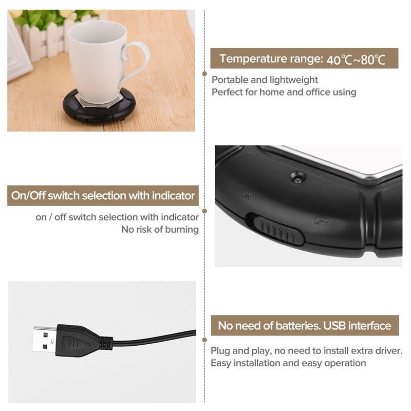 Chauffe-Tasse Café Sans Fil Rechargeable - Maintient Boissons Chaudes 55/65/75°C - Base Portable Pour Bureau Et Cuisine