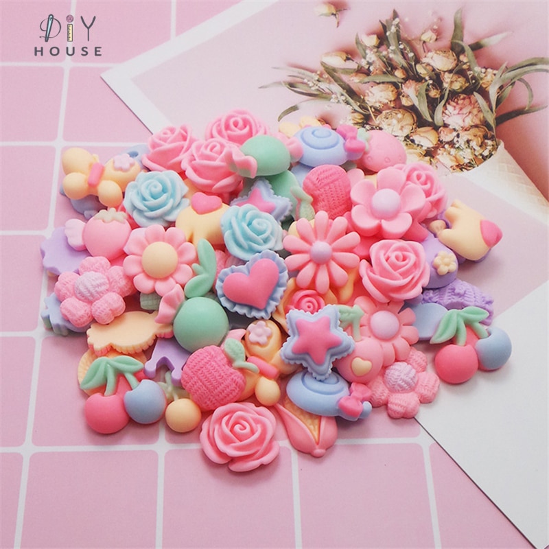 20-80 stk frostede blandede blomster flad ryg harpiks børn hår tilbehør materialer diy håndværk forsyninger kunst telefon shell patch ornament