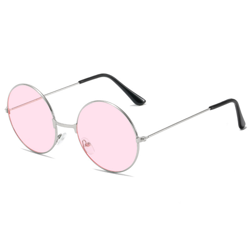 Retro Hippie Round Metal Frame Sunglasses Small Circle Sun Glasses Disco Party Candy Color Lens Eyewear for Women Men: GRAY