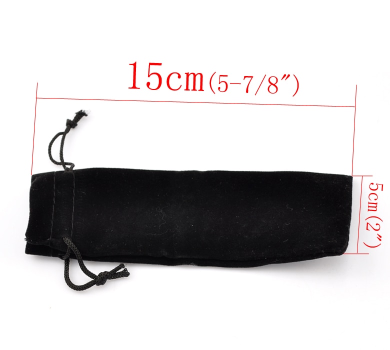 Doreen Box - 10PCs Black Velvet Drawstring Pouches Jewelry Bags 15.5x5.5cm(6 1/8&quot;x2 1/8&quot;) (B21976)