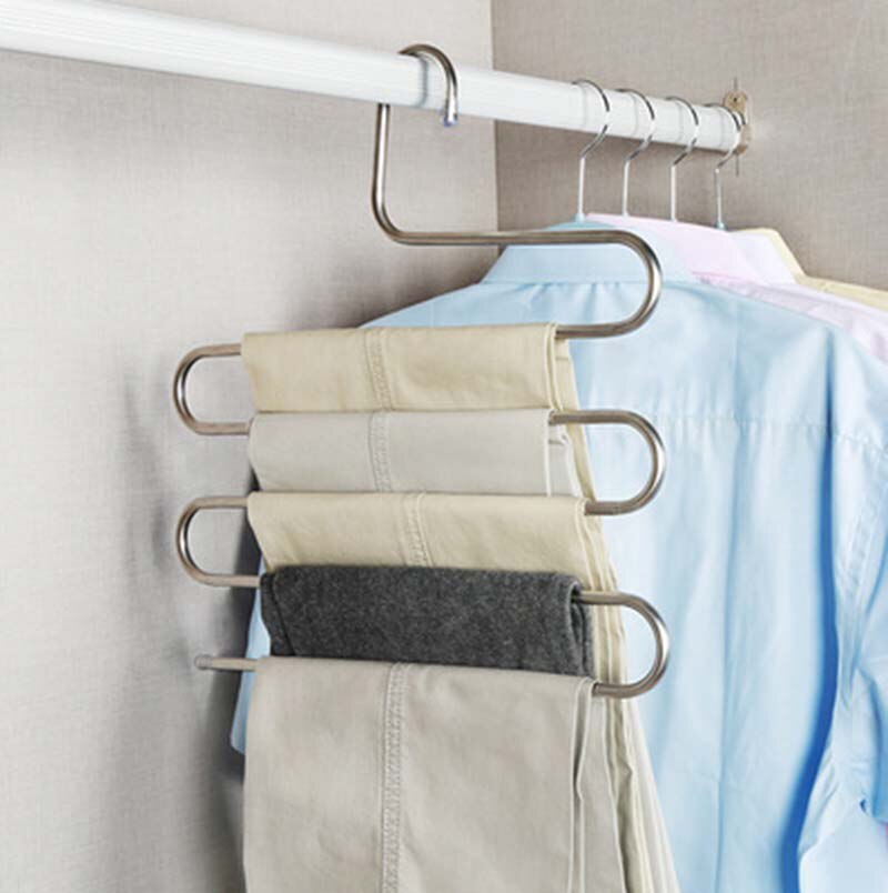 Doreen box 5- lags rustfrit stål stativer s form bukser bøjle tøj garderobe opbevaring organisation tørring bøjle 1pc
