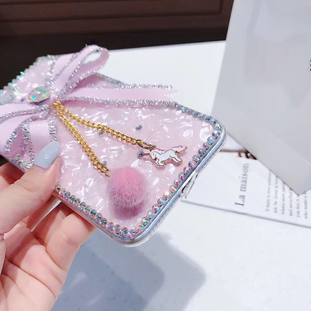 Cute Fresh Girl Rhinestone Bow Shell Phone Case Cover For iPhone 12 Mini Pro Max