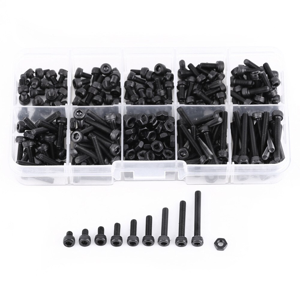 280Pcs/Set M3 Cap Head Hex Socket Bolt Screw Nut Metric Machine Screws Fastener Assortment Kit bolts and nuts
