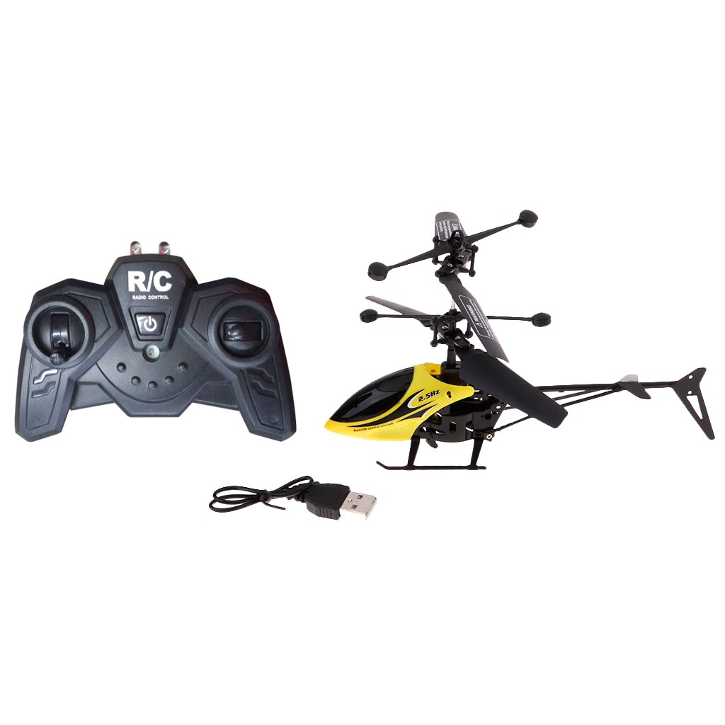 Haj stil radio kontrol rc helikopter copter fly model legetøj med controller 2ch og led lys: Gul