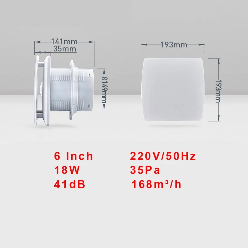 220V 4/6inch Exhaust Fan Home Bathroom Kitchen Bedroom Toilet Low Noise Ventilator Fan Hotel Wall Silent Extractor Exhaust Fan: Light Grey