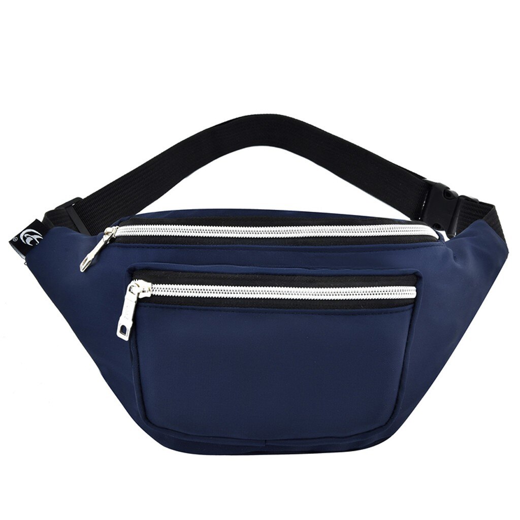 30 # Pure Zwarte Tas Vrouwen Pure Kleur Nylon 2 Rits Messenger Bag Borst Bag Heuptas Telefoon tas Clutch Tassen: Blue