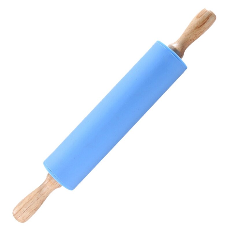 3 Sizes Non-Stick Wooden Handle Silicone Rolling Pin Pastry Dough Flour Roller Kitchen Baking Cooking Tool Household Rolling Pin: Blue / 39X 5cm