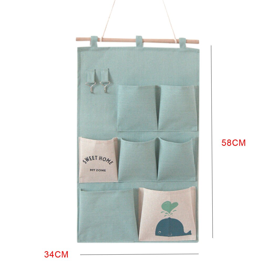 7 Pockets Hanging Bag Cotton Linen Wall Door Closet Hanging Storage Organizer for Room Bathroom: E