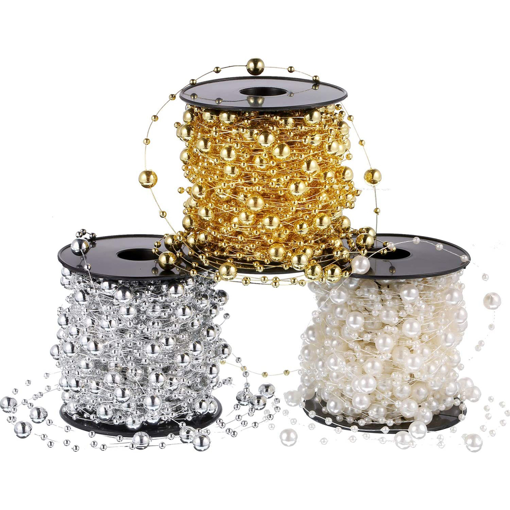 10M 3-8mm Kralen Garland Parel Strengen Vis Ketting Lint voor Kerstboom Krans Cadeaupapier Decoratie