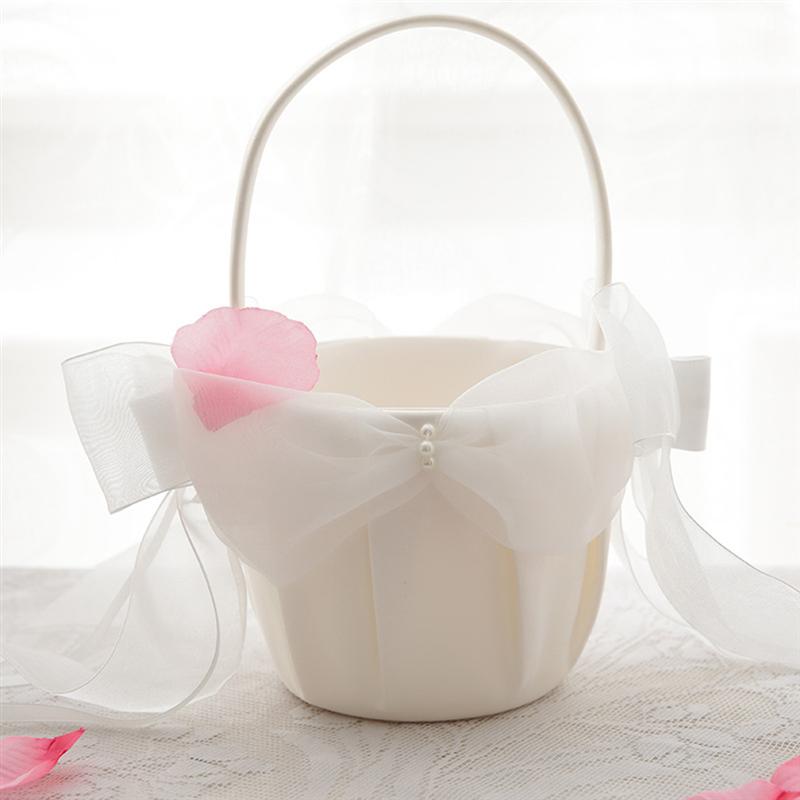 Cesta de flores para boda, niña, lazo, cinta, canasto nupcial, decoración para boda, ceremonia,