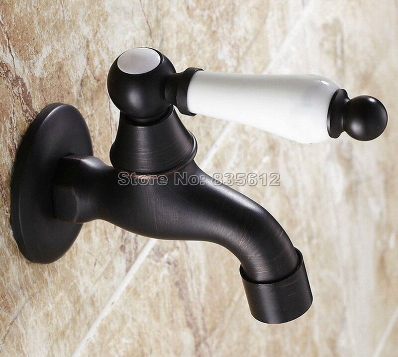 Zwarte Olie Gewreven Brons Wandmontage Keramische Handvat Mop Zwembad Kraan/Wasserij Sink Koudwaterkraan Wav118: Default Title