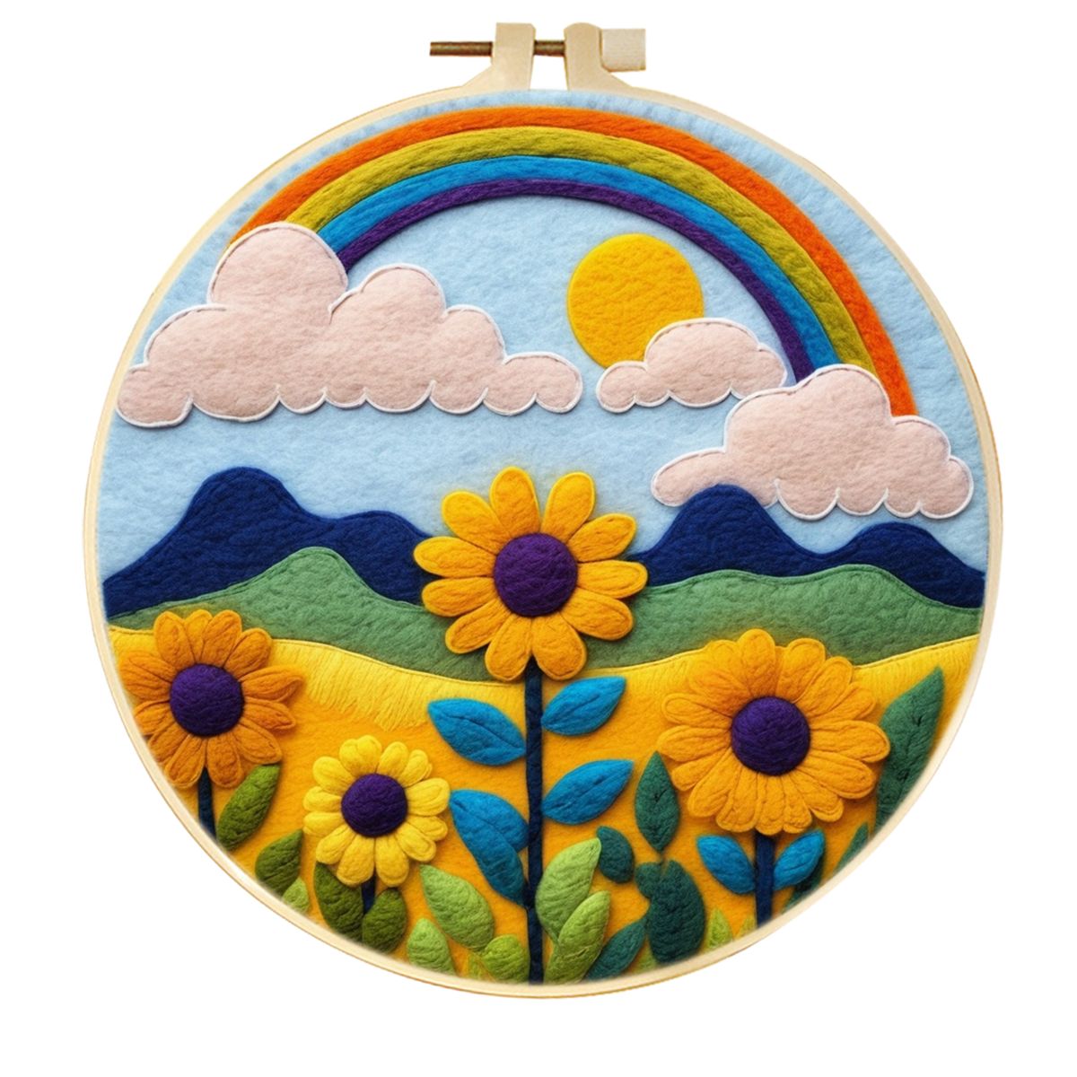 SDOYUNO-Calligraphy And Painting Wool Felt Embroidery Frame Sunflower Stitch Diy Craft Supplies Wool Burlap Set Home Decoration: Light Grey