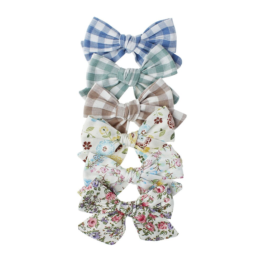 6 Stks/partij Baby Haar Clips Voor Meisjes Plaid Haarspeld Kids Big Bows Barrette Bloemen Printing Baby Kinderen Katoenen Haaraccessoires: 7