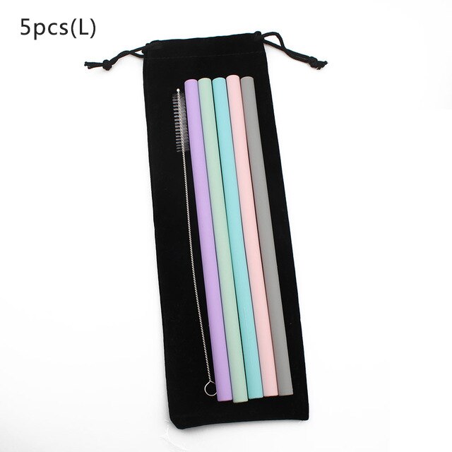 Food grade silicone straw drinking straws Reusable silicone straw FDA certification Environmental protection bar accessories: 5pcs large Straight