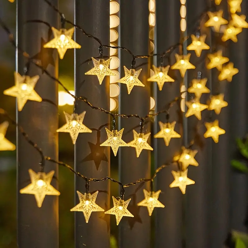 Guirnalda de luces solares con forma de estrella para exteriores, luces LED impermeables con energía Solar para Navidad, Patio, jardín, porche, decoración de boda