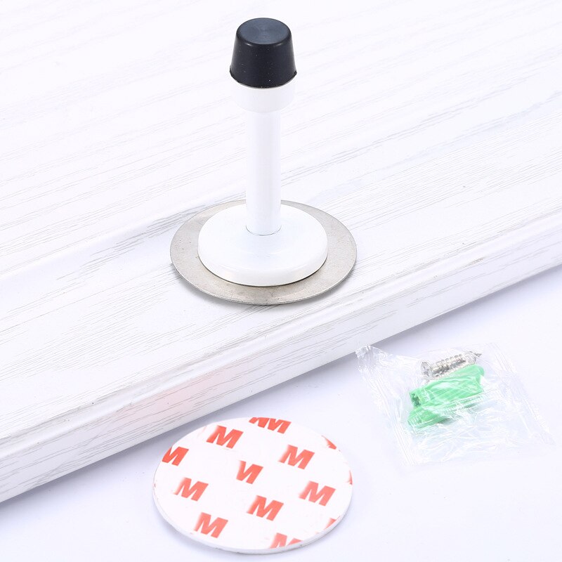 Stainless Steel Door Stops Wall Mounted Door Stopper Rubber Holder Catch Floor Fitting With Screws Bedroom Home Hardware: Stickers-White