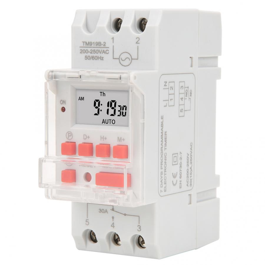 Timer Switch 7 Days Programmable Digital Industrial Time Switch TM919B-2 with Countdown Time Function 30A 200-250V AC