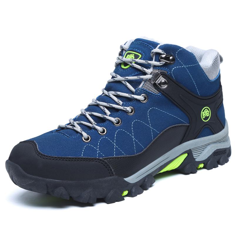 Mannen Laarzen Winter Met Bont Warme Snowboots Mannen Winter Laarzen Werken Schoenen Mannen Schoenen Mode Rubber Enkel schoenen Big Size: Blauw / 8