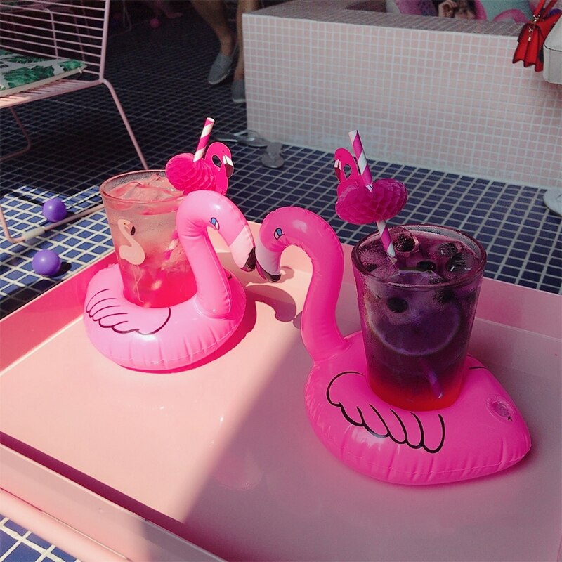 50 stycken uppblåsbar simring flytande flamingo mugghållare pool drinkhållare vattenleksaker för babypoolleksaker