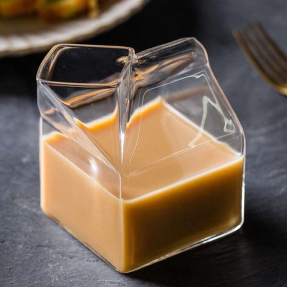 1pc Transparent Milk Box Milk Container Chic Milk Carton Square Glass Cup