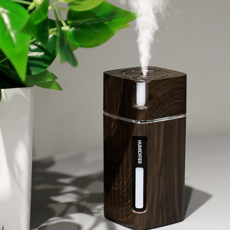 Electric Humidifier Aroma Oil Diffuser Essential Ultrasonic Wood Grain Air Humidifier USB Mini Mist Maker LED Light: air humidifier A