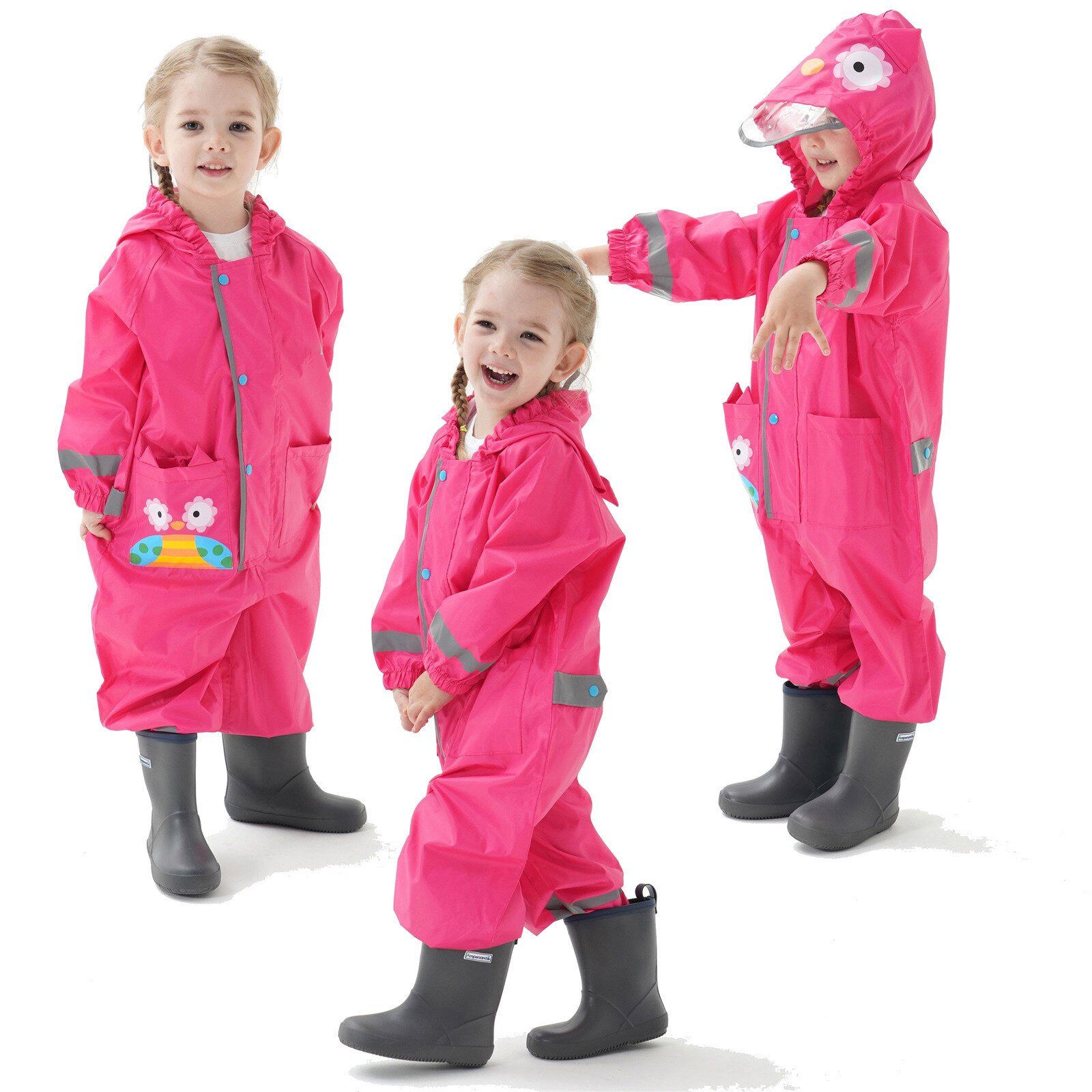 1-10 Years Old Children Raincoat kids Boys Girls Waterproof Jumpsuit Hooded One-Piece Cartoon Dinosaur Baby Rainwear And Pants