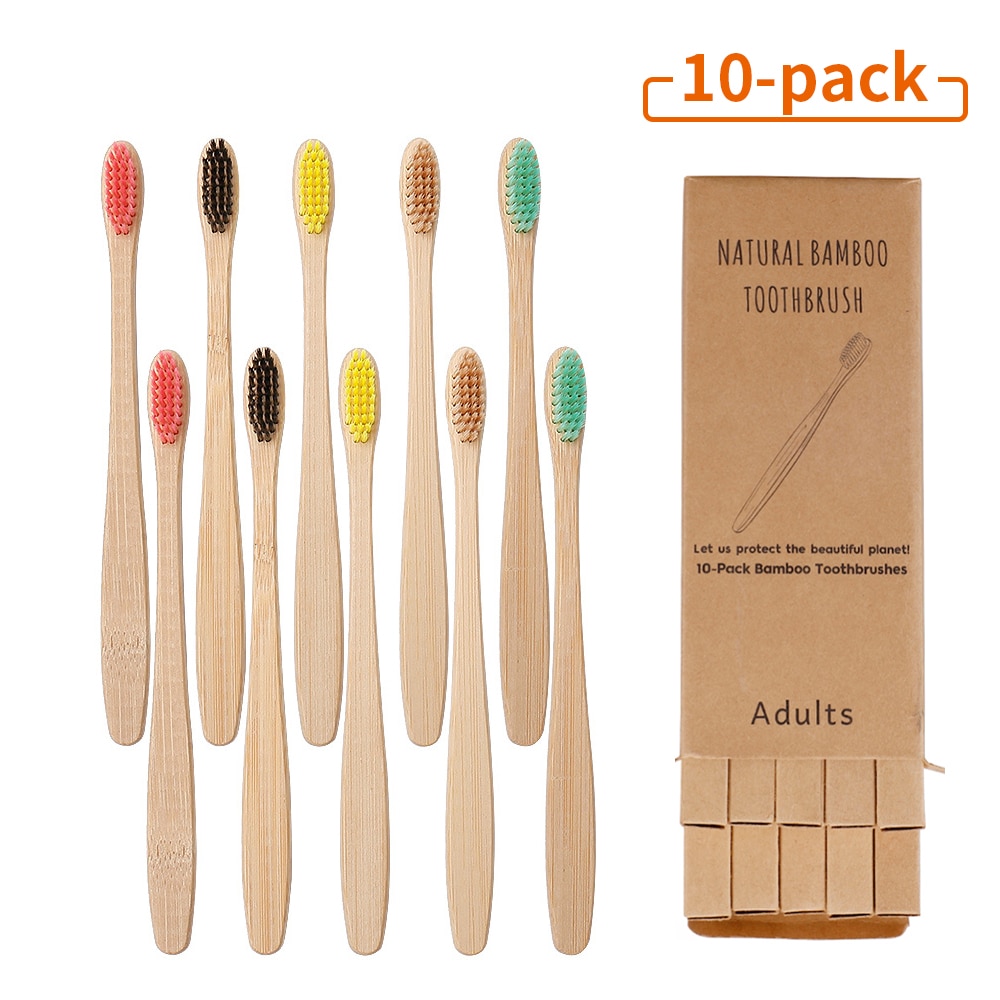 10Pcs Toothbrush Eco-Friendly Rainbow Bamboo Soft Fibre Toothbrush Biodegradable Teeth Brush Solid Bamboo Handle Toothbrush
