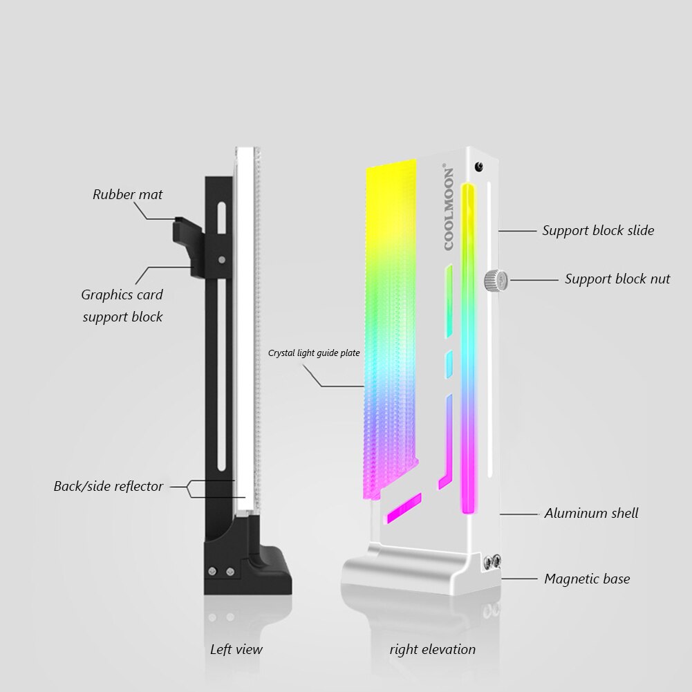 COOLMOON CM-GH2 Vertical GPU Cooling Support Bracket Colorful 5V A-RGB Bracket Computer Graphics Video Card Stand GPU Holder