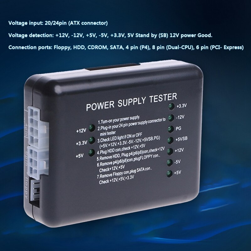 20/24 Pin Atx Sata Hdd Power Supply Tester Checker Meter Pc Computer Voeding Meten Diagnostische Test Gereedschap