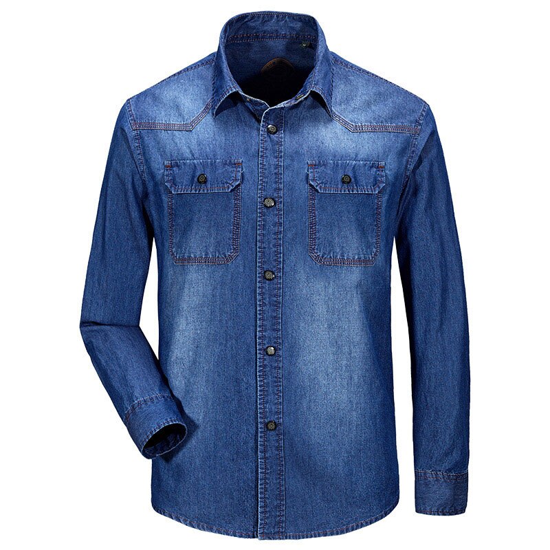 Large Size Denim Men Shirt M~3XL Cotton Brand Clothing Jeans Camisa Social Masculina Long Sleeve Blue Chemise Homme: Sky blue / M