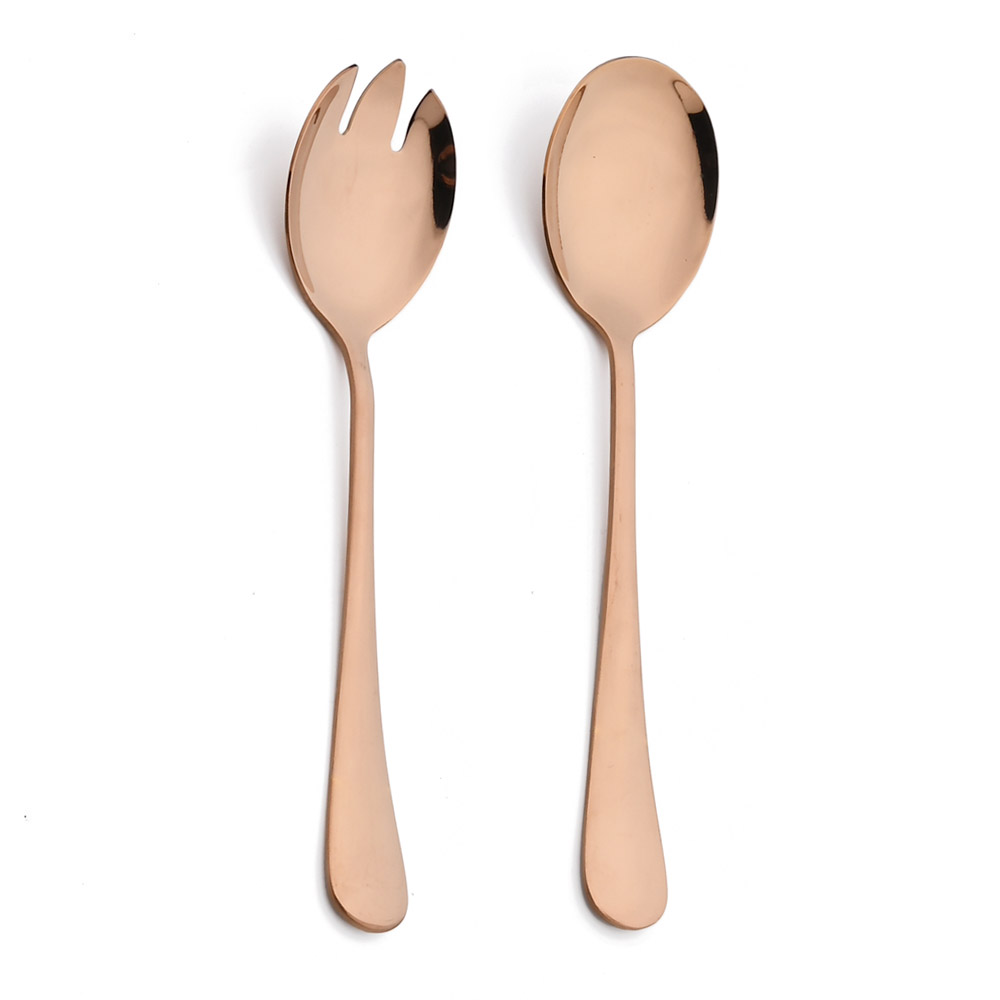 Cuchara para ensalada negra, tenedor de acero inoxidable para ensalada, postre, juego de cubiertos, cucharas para servir, accesorios de utensilios de cocina, vajilla, 2 uds.