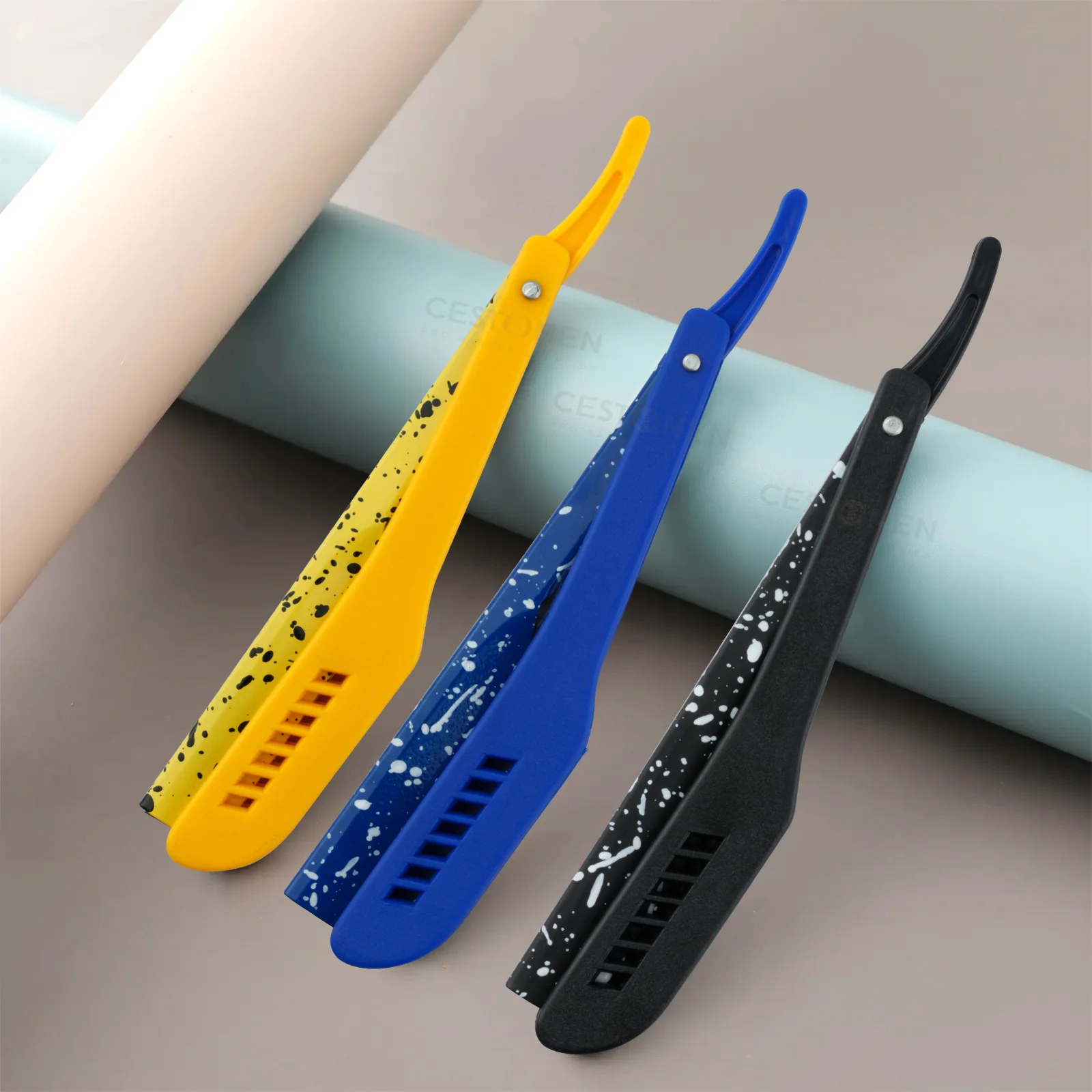 Maquinilla de afeitar plegable clásica con patrón de camuflaje, herramientas de afeitado Manual para hombres con soporte extensible, recortador de barba retráctil