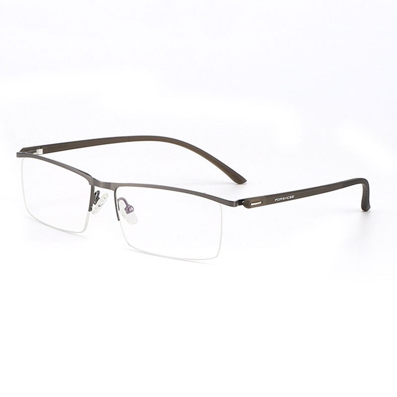 Metal Frame Glasses Browline Frame Half Rim Spectacles Men Business Style with Spring Hinges: gray