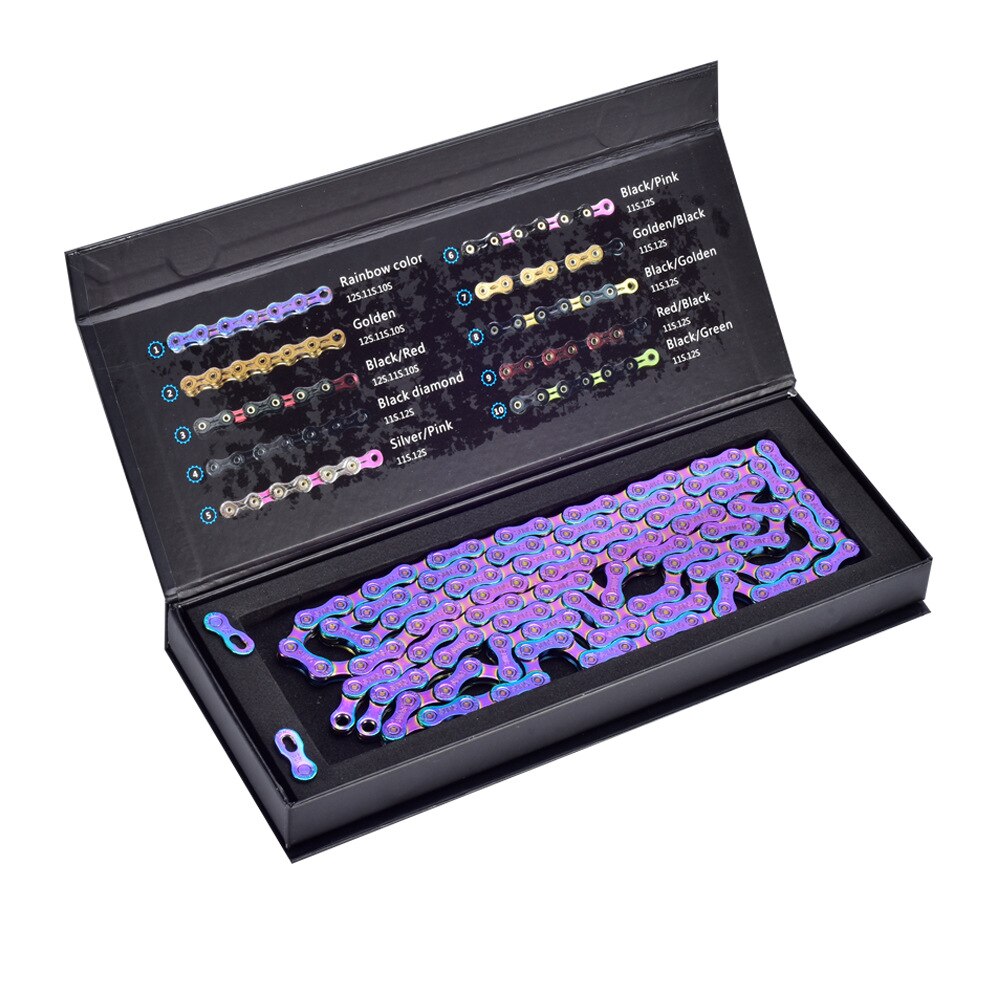 Catena per bicicletta colorata SUMC 9 10 11 12 velocità MTB montagna strada bicicletta Arcobaleno catena X9 X10 X11 X12 116L per Shimano Sram biciclno